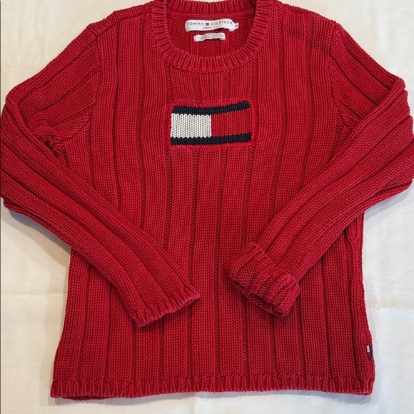 Tommy Hilfiger Sweaters - Tommy Hilfiger Vintage 00’s Y2K Red Ribbed Sweater Size Medium Long Sleeve